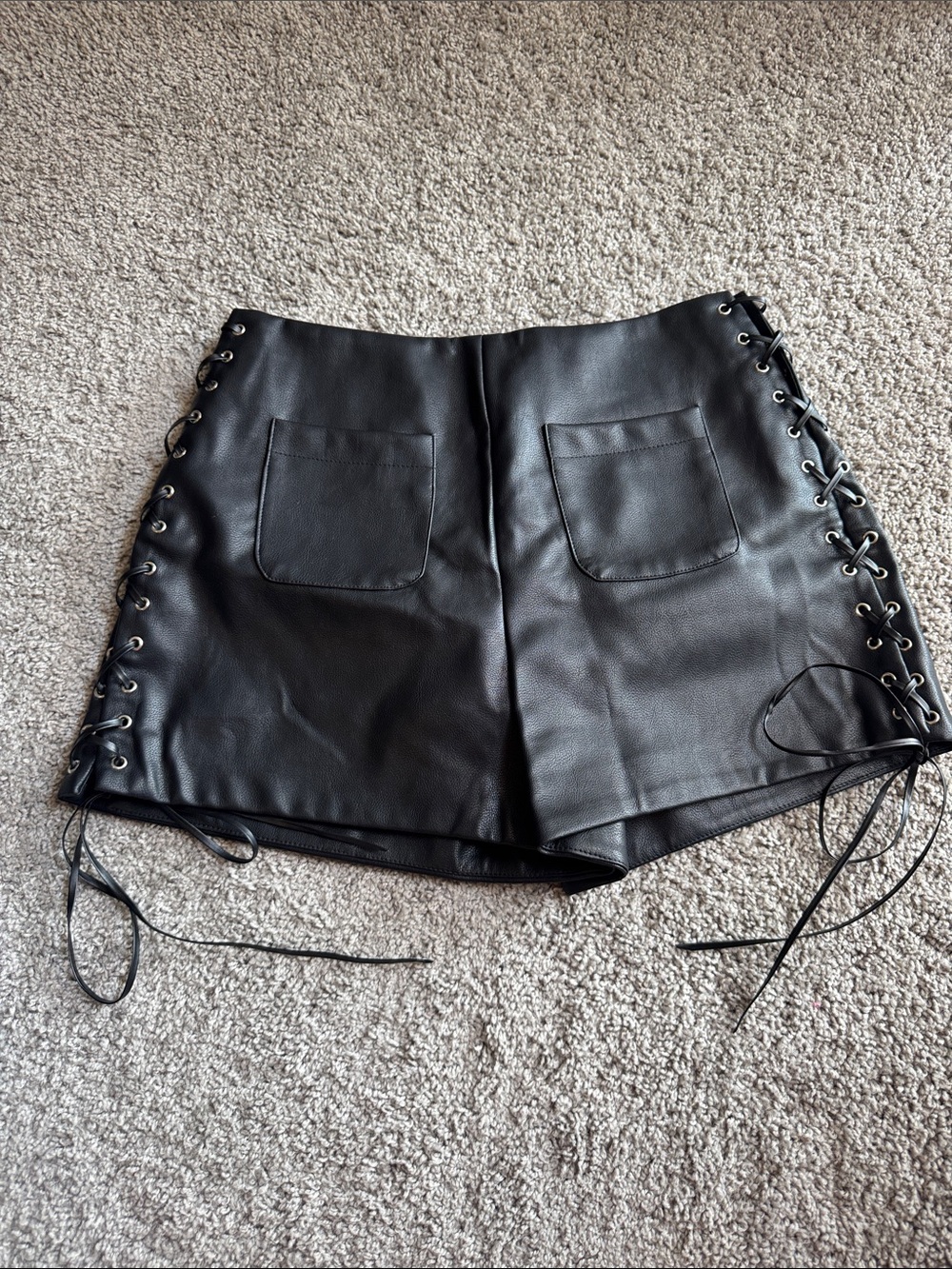 12th Tribe Black High-Waist Faux Leather Lace-Up Shorts
